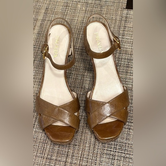 Prada Women's Tan Leather Sandals - Picture 1 of 10